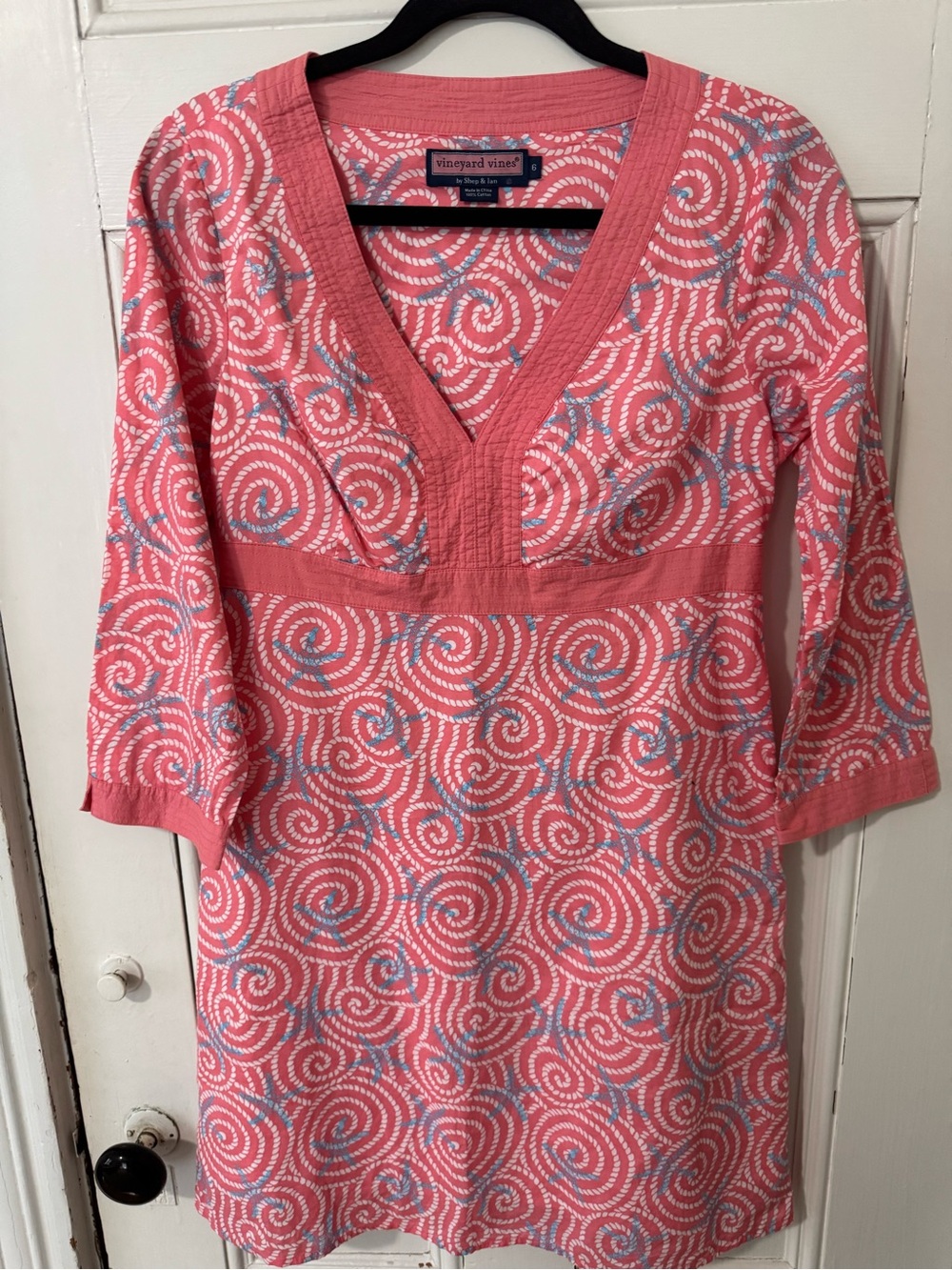 Vineyard Vines Coral Swirl Pink V Neck Dress - Picture 6 of 7